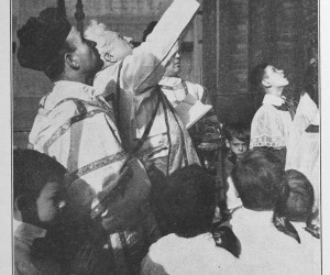 1939 Fr. Bekevac blessing the plaque over the front church entrance