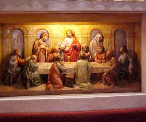 1979 Marble altar with lighted, three-D inserted replica of The Last Supper