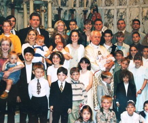 2000, May - Fr. Grgo Sikiric's Farewell Mass; Fr Grgo with many of the children he baptized at St. Nick's