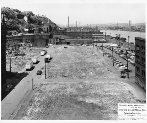 1950 - Future site of the Finished Goods Whse. - St. Nicholas in background. CMSP57_B060_F06_I06 *
